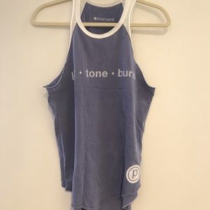 Pure barre high neck blue white jersey tank